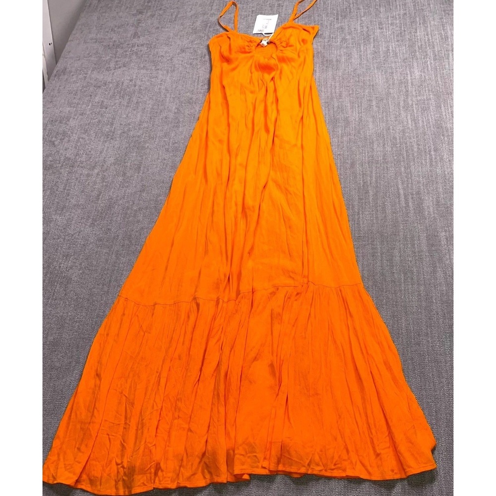 River Island Mega Ring Tiered Maxi Dress Womens Small Orange Spaghetti Strap